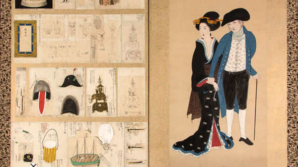 Японские рисунки для информирования правительства. В основном изображены дары (в том числе часы-слон) и предметы обихода, а также посол Резанов в обществе юдзе