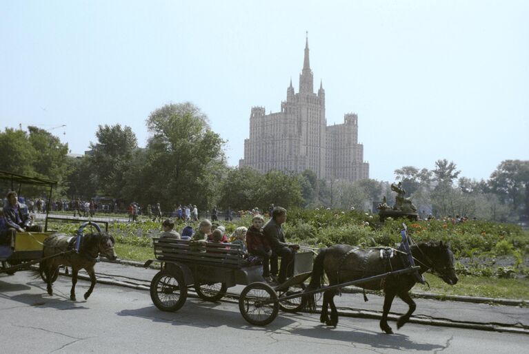 Круг катания на пони в Московском зоопарке