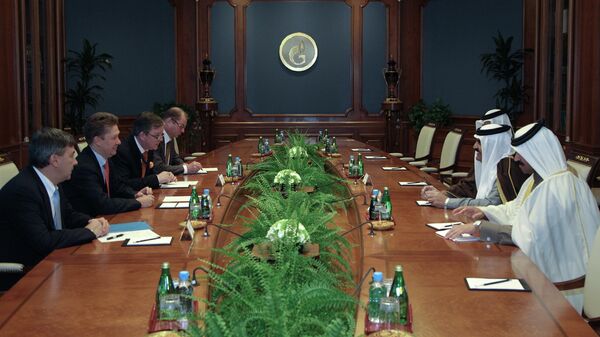Встреча председателя правления Алексея Миллера и эмира государства Катар шейха Хамада Бен Халифа Аль-Тани в центральном офисе ОАО Газпром в Москве. 2010 год