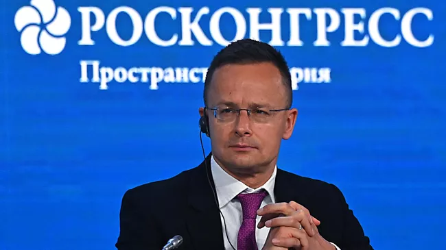 Министр иностранных дел и внешнеэкономических связей Венгрии Петер Сийярто на сессии Международного форума Российская энергетическая неделя в Москве. 13 октября 2022