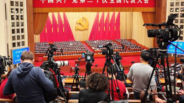 Генеральный секретарь ЦК КПК и председатель КНР Си Цзиньпин выступает на открытии XX Всекитайского съезда Коммунистической партии Китая