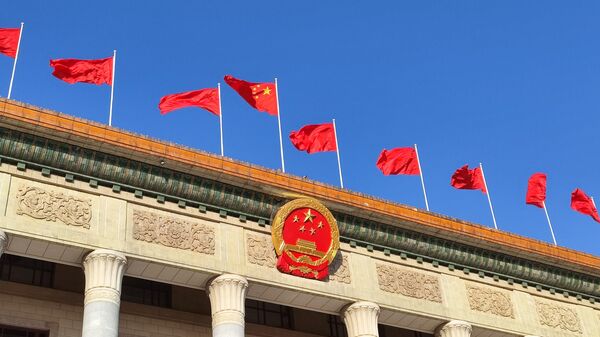 Дом народных собраний в Пекине во время XX Всекитайского съезда Коммунистической партии Китая
