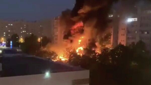 Пожар на месте падения Су-34 в Ейске. Кадр из видео очевидца