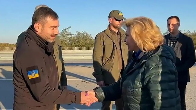 Уполномоченный по правам человека в РФ Татьяна Москалькова во время обмена пленными