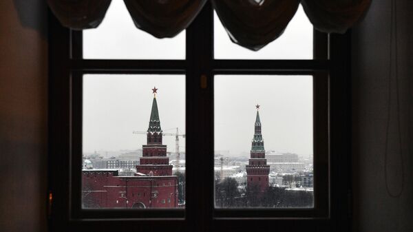 Вид из окна Дома Пашкова на Боровицкую башню и Водовзводную башню Московского Кремля