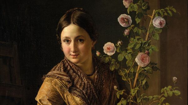 Тропинин В.А. Картина Девушка с горшком роз 