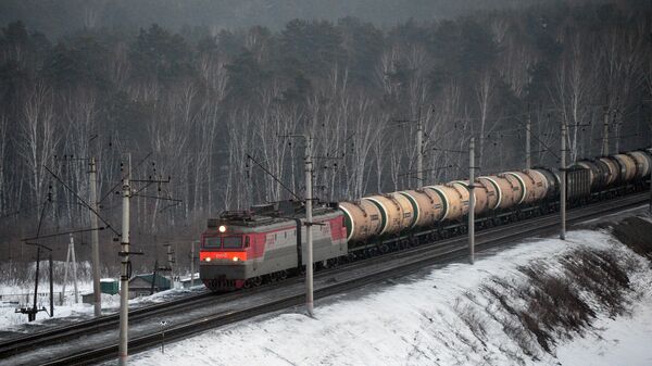 Грузовой поезд следует по одному из ответвлений Транссибирской железнодорожной магистрали вблизи Новосибирска