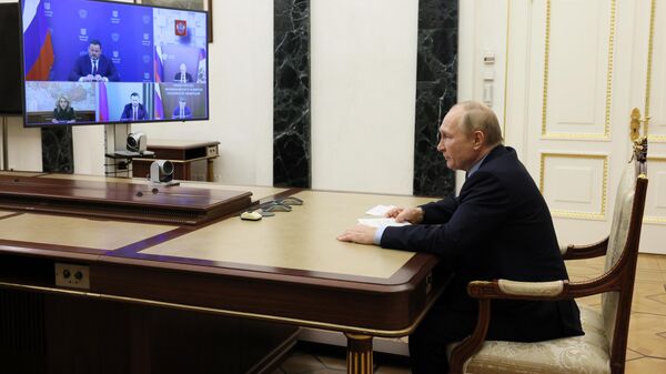 Президент РФ Владимир Путин проводит в режиме видеоконференции совещание по вопросу поддержки доходов семей с детьми