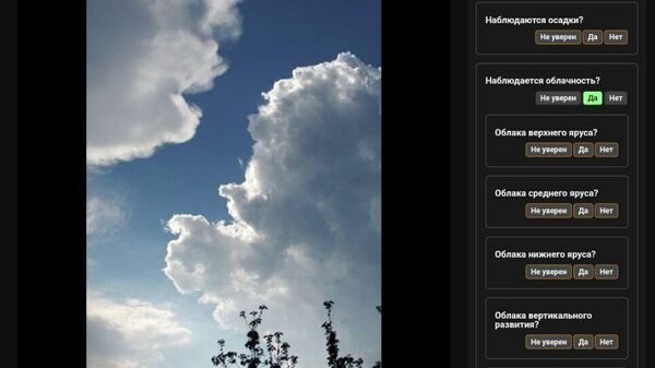 Интерфейс для классификации облаков, с помощью которого метеорологи формируют датасет
