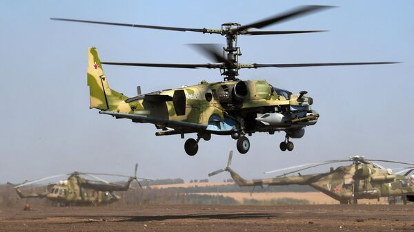 Ударный вертолет Ка-52 ВКС России на аэродроме