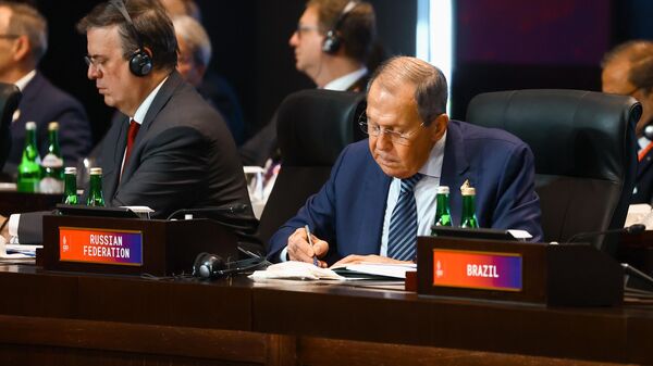Министр иностранных дел России Сергей Лавров во время саммита G20