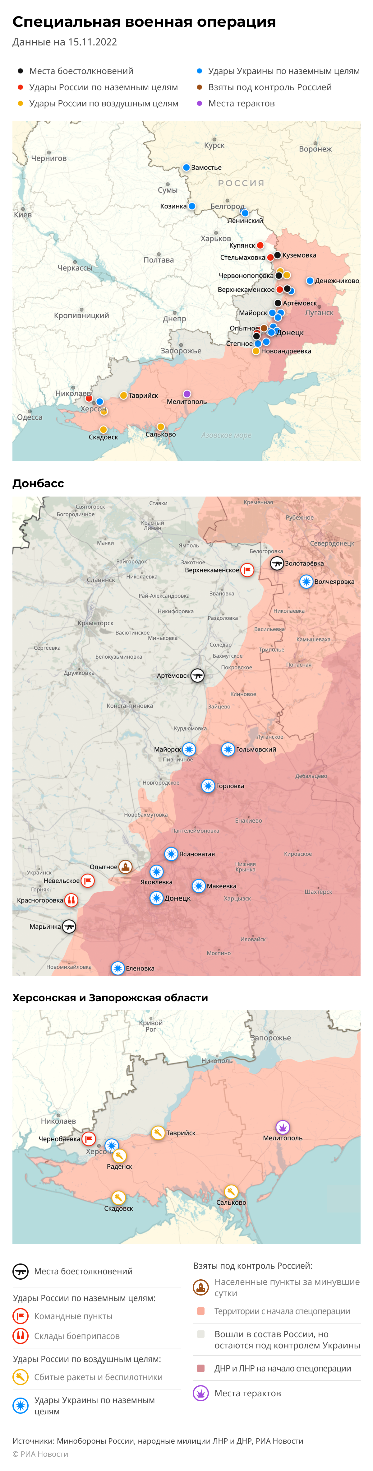 Карта спецоперации Вооруженных сил России на Украине на 15.11.2022