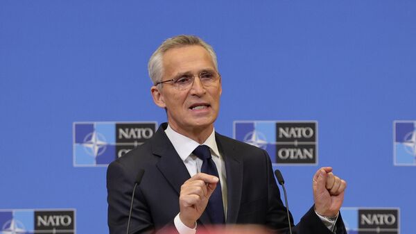 Генеральный секретарь НАТО Йенс Столтенберг во время пресс-конференции. Архивное фото