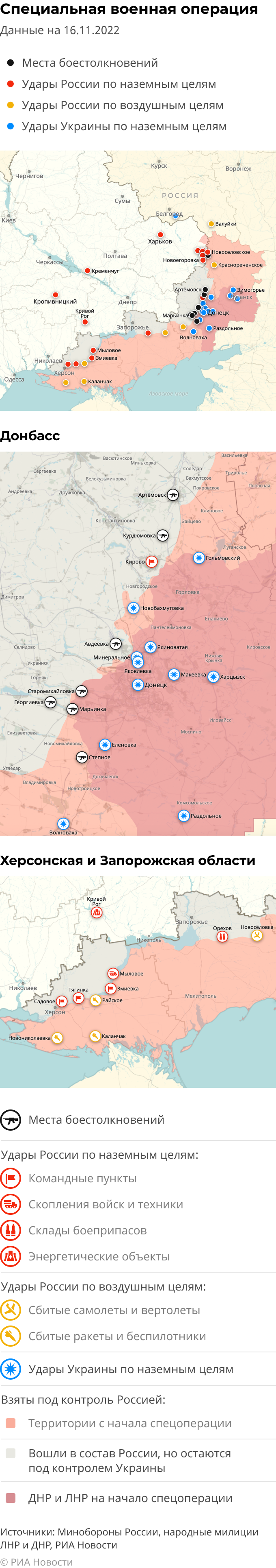 Карта спецоперации Вооруженных сил России на Украине на 16.11.2022