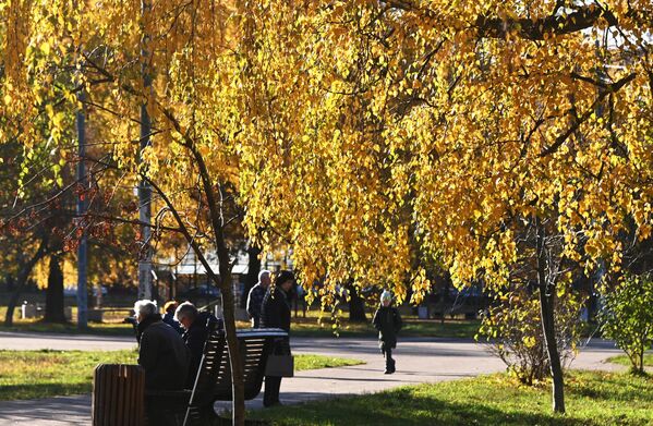 Сквер на Ленинском проспекте в Москве осенью