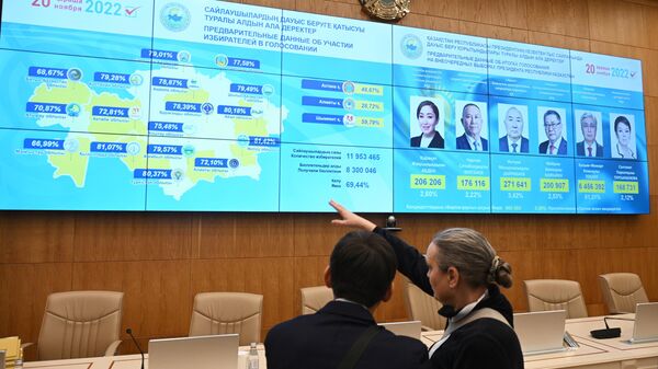 Предварительные итоги внеочередных выборов президента Казахстана во время брифинга Центральной избирательной комиссии в Астане