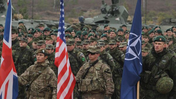 Военнослужащие с флагами НАТО и США