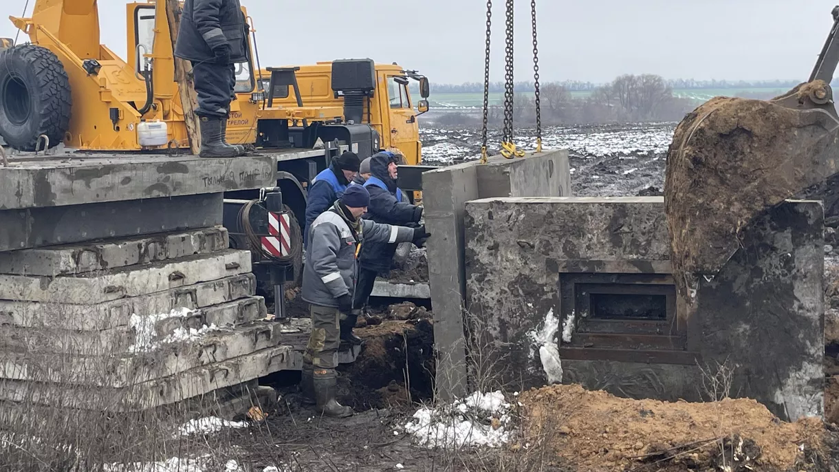 Construction workers are working on building the positions