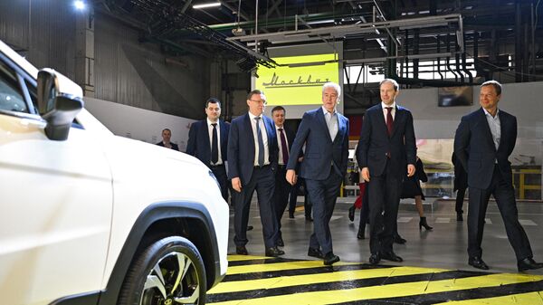Moscow Mayor Sergei Sobyanin at the Moskvich Moscow Automobile Plant, where car assembly begins