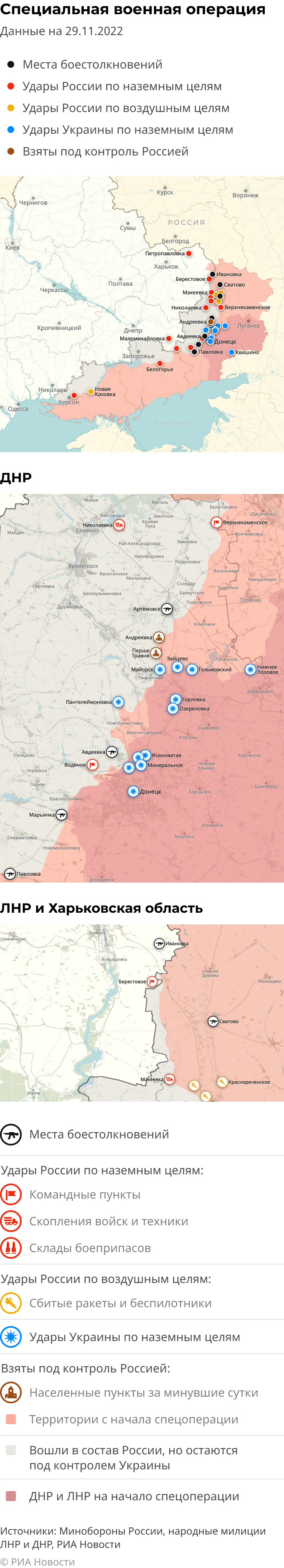 Карта спецоперации Вооруженных сил России на Украине на 29.11.2022