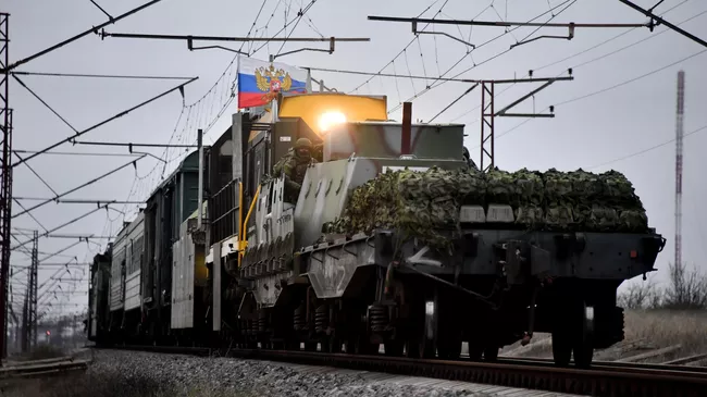 Бронепоезд Амур во время проведения технической разведки путей на Херсонском направлении