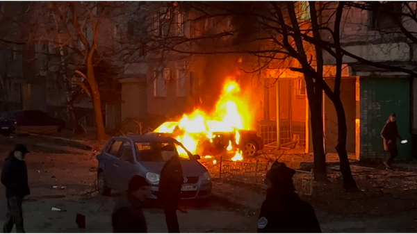 Центр Донецка после обстрела Градами