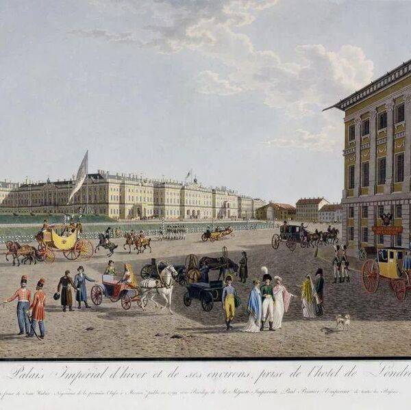 Гравюра Матиаса Габриэля Лори Вид на Дворцовую площадь с Невского проспекта