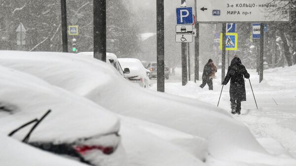 Занесенные снегом автомобили в Москве