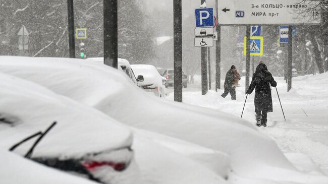 Занесенные снегом автомобили в Москве. Архивное фото