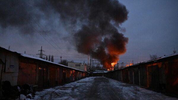 Пожар на объекте энергетической инфраструктуры в Киеве, Украина