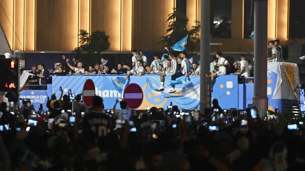 Игроки сборной Аргентины после церемонии награждения победителей чемпионата мира по футболу.