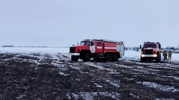 Пожарные автомобили на месте происшествия на газопроводе Уренгой – Помары – Ужгород. 20 декабря 2022