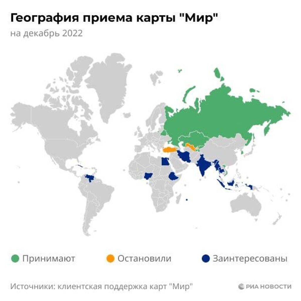Названы страны, в которых принимают карты \