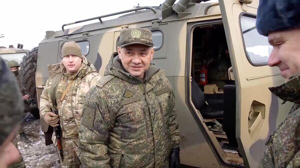 Министр обороны РФ Сергей Шойгу в зоне спецоперации. Кадр видео