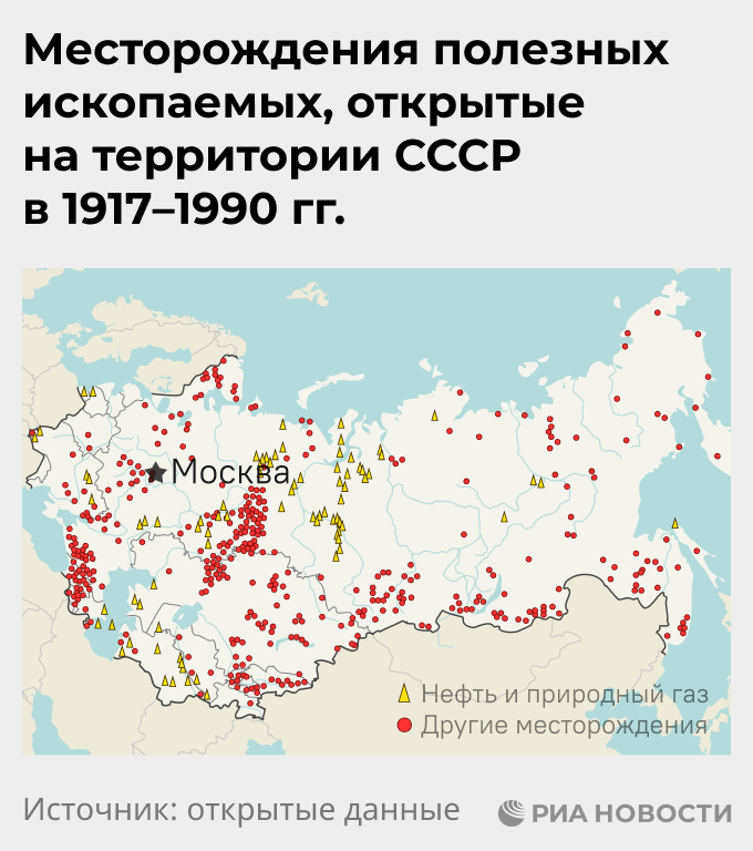 Месторождения полезных ископаемых, открытые на территории СССР в 1917–1990 гг. Месторождения полезных ископаемых, открытые на территории СССР в 1917–1990 гг.