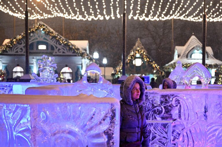 Посетители на традиционном московском фестивале Путешествие в Рождество на Пушкинской набережной ЦПКиО имени Максима Горького