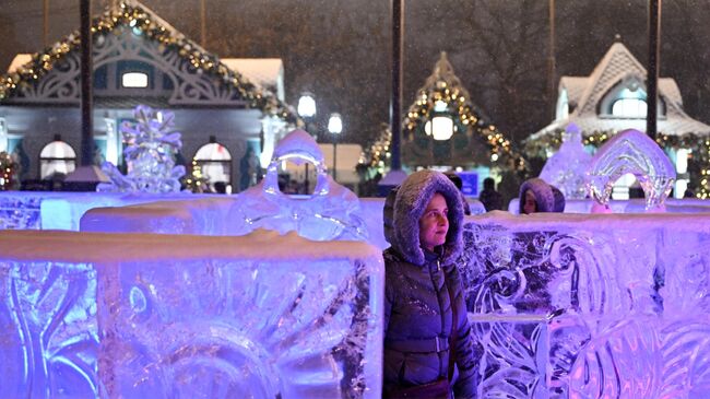 Посетители на традиционном московском фестивале Путешествие в Рождество на Пушкинской набережной ЦПКиО имени Максима Горького