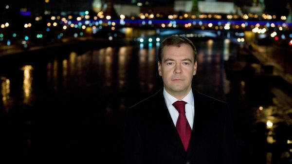 Президент России Дмитрий Медведев во время новогоднего обращения к россиянам