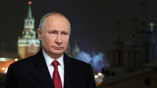 Президент России Владимир Путин во время новогоднего обращения к россиянам