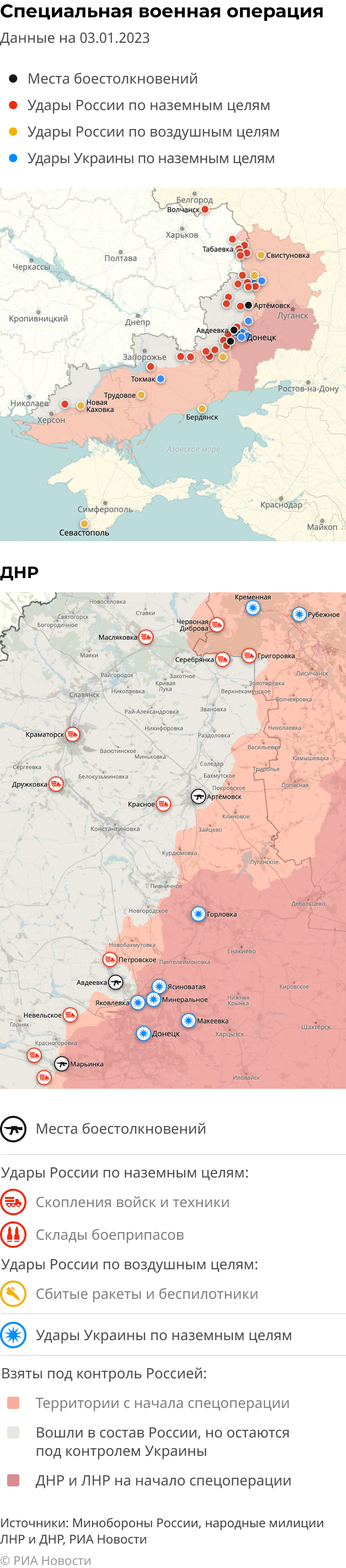 Карта спецоперации Вооруженных сил России на Украине на 03.01.2023