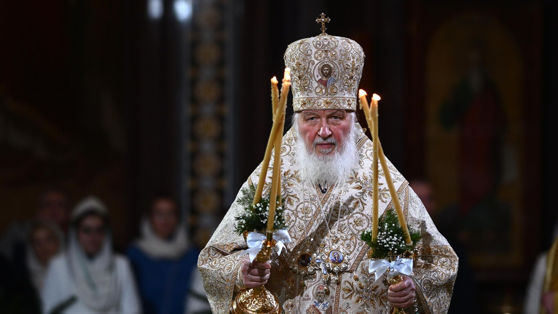 Патриарх Московский и всея Руси Кирилл во время Рождественского богослужения в храме Христа Спасителя в Москве - РИА Новости, 1920, 07.01.2023