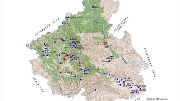 Карта памятников раннесредневековых тюрков Алтая, составленная учеными НОЦ Большой Алтай АлтГУ