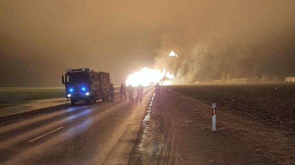 Пожар на газопроводе в Пасвальском районе Литвы