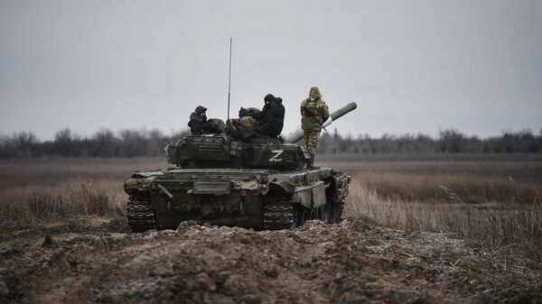 Танк вооруженных сил России в зоне спецоперации