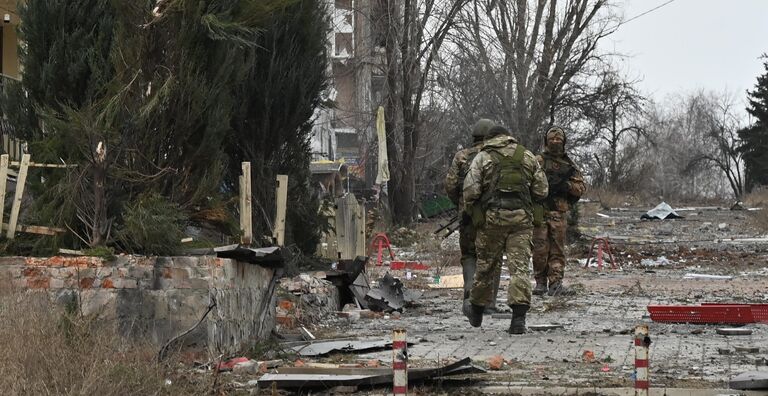 Бойцы подразделения ЧВК Вагнер в Соледаре. 