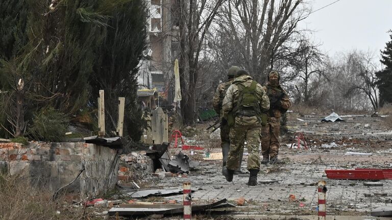 Бойцы подразделения ЧВК Вагнер в Соледаре. 