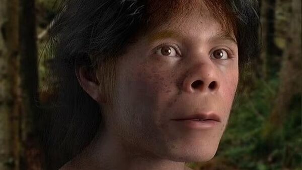 Облик мальчика-неандертальца, восстановленный с помощью технологии цифровой 3D-реставрации на основе его черепа, который был обнаружен в палеолитической пещере Тешик-Таш на территории Узбекистана