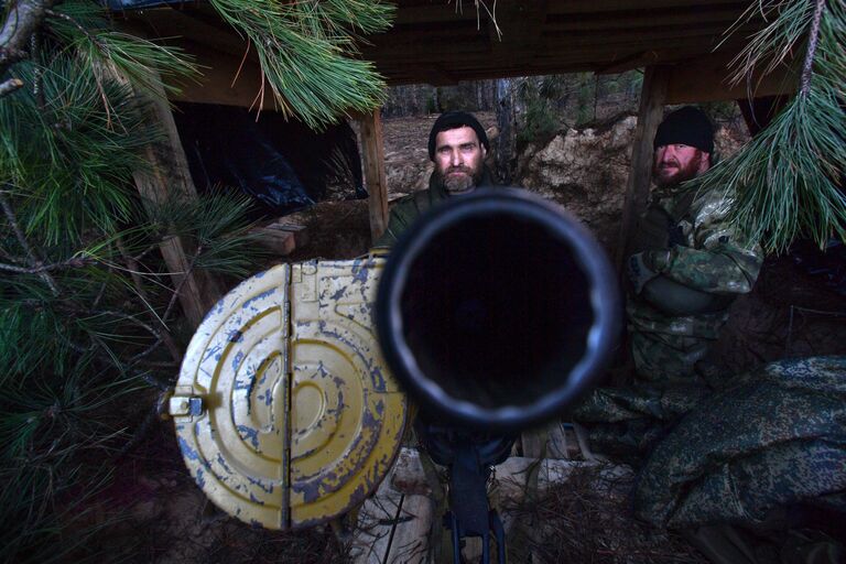 Военнослужащие казачьего батальона Терек на боевой позиции в районе Кинбурнской косы