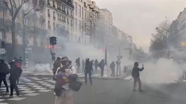 Париж в дыму: полиция применила слезоточивый газ на митинге против пенсионной реформы