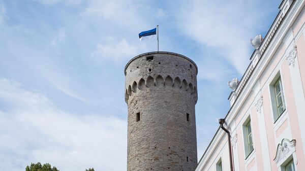 Флаг Эстонии на башне Длинный Герман в Таллине 